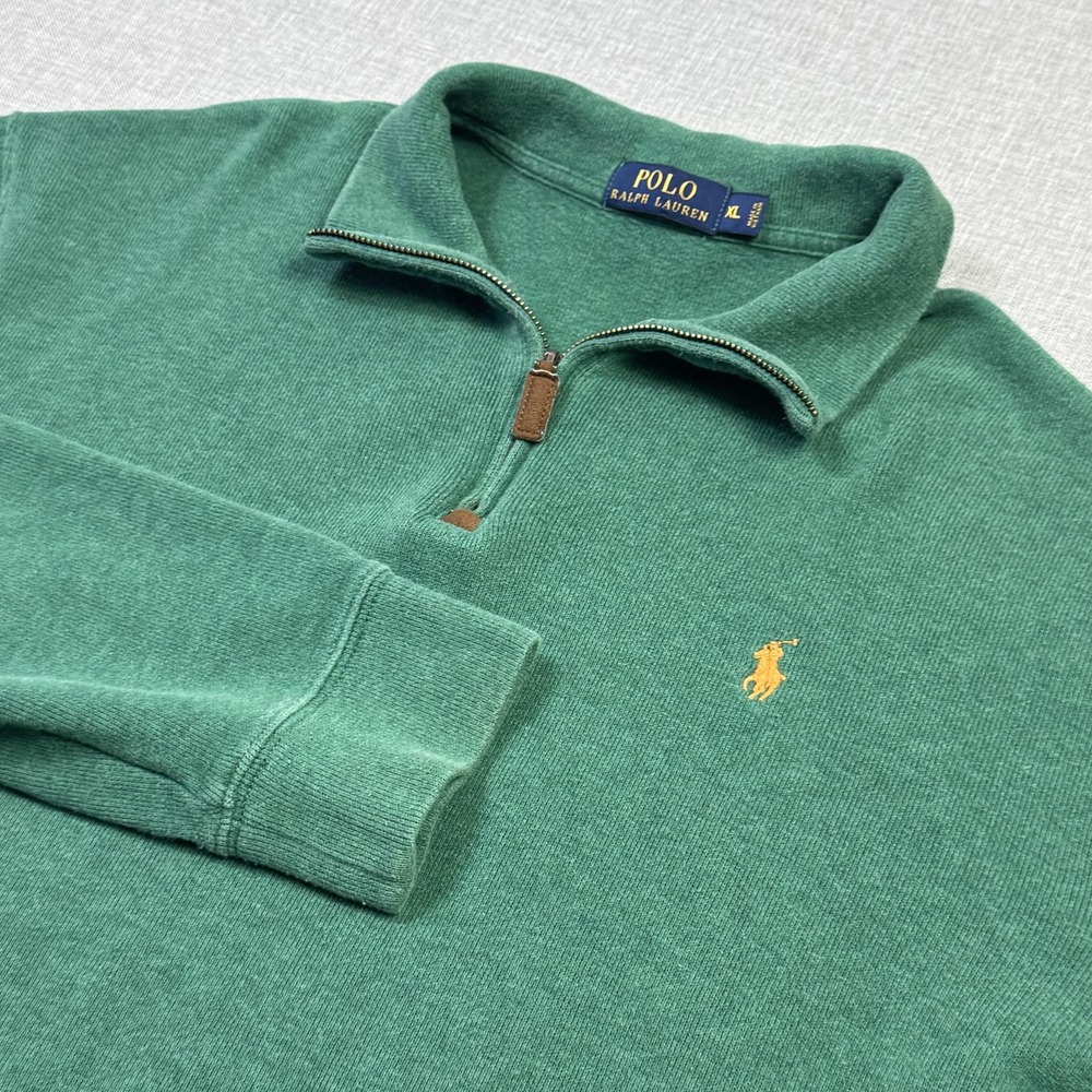 Polo Ralph Lauren Sweatshirt Mens XL Green 1/4 Zip Collared Pullover Pony Logo